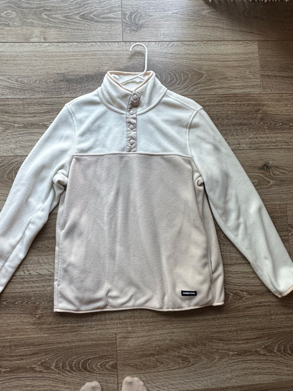 Lands' End Cream Snap-Neck Fleece Pullover